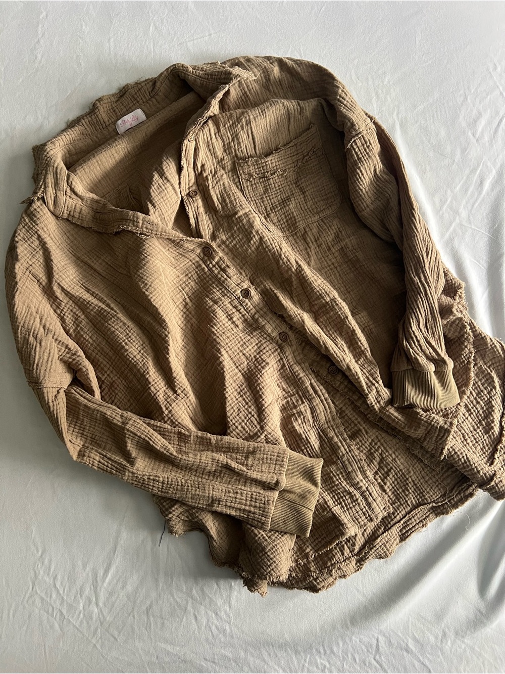 Pink Lily Taupe Crinkled Gauze Top